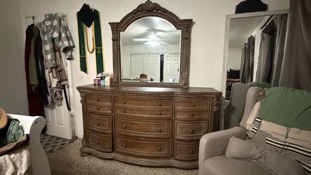 Large Wood Dresser with Matching Mirror