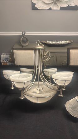 Brushed Nickel Light Fixture Set - Chandelier & 4-Light Vanity