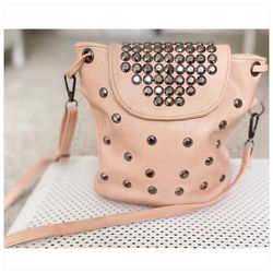 Female Vintage Rivet Crossbody Pink Handbag