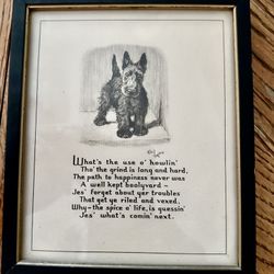 Vintage Framed “Scottish Terrier“ by Buzza Motto Art Deco