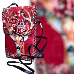 Boho Chic Deer Floral Crossbody Purse Faux Leather Red 8”x 5” Festival Bag
