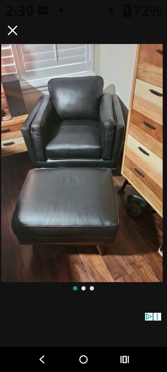 NEW Very Dark Brown LEATHER CHAIR WITH OTTOMAN