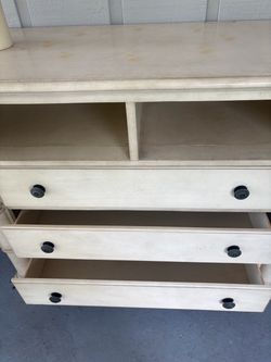 White Wood Dresser with Open Shelves