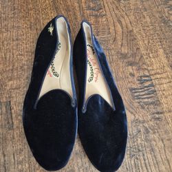 Charlotte Olympia Velvet Navy Loafer