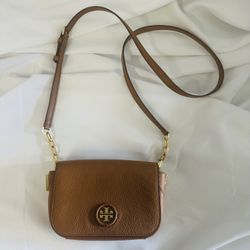 Brown/Tan Tory Burch mini crossbody, adjustable