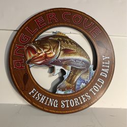 Wooden Angler Cove Fishing Sign 