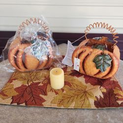 VINTAGE RETIRED HOME INTERIORS Metal Orange Die Cut Fall Pumpkin Candle Holder