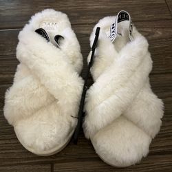 White Fluffy Sandals 