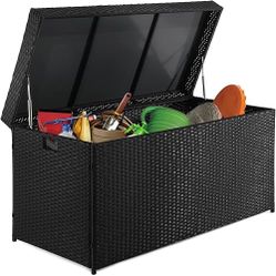 VINGLI Upgraded Version 132 Gallon Outdoor Storage Box, Patio Rattan Deck Box, Wicker Storage Bench for Indoor, Outdoor, Pool, Balcony, Yard, Garden, 