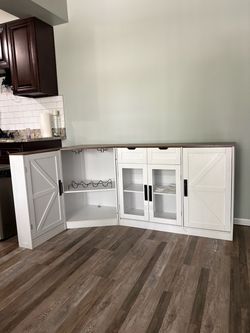 Farmhouse Style Bar Cabinet Sideboard White