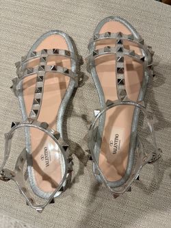 Valentino Garavani Rockstud Flat Sandals Silver