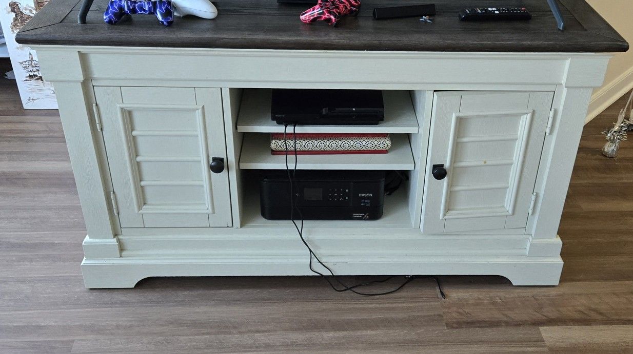 Laurel 54" TV Stand – White & Gray (Storage)