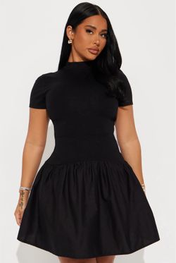 Beautiful Short Sleeve Drop Waist Dress - Black, L & XL