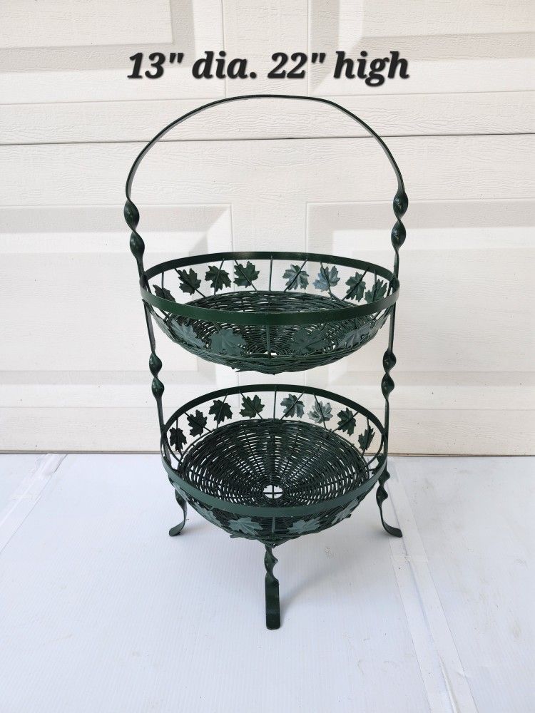 Attic Find Mid 20th Century Vintage Ornate Green Cast Metal Fruit Basket Vegetable Candy Stand Highly Decorative