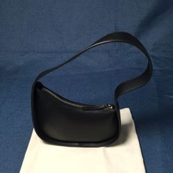 The Row Half Moon Bag in Leather Black