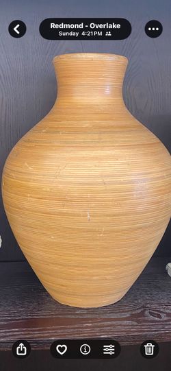 Large Textured Ceramic Vase in Natural Wood color H18"