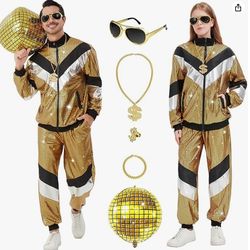 Disco Costume Unisex Men Women – 70s 80s 90s Outfits Retro Party Tracksuit LARGE  Disco Costumes Halloween Outfit
