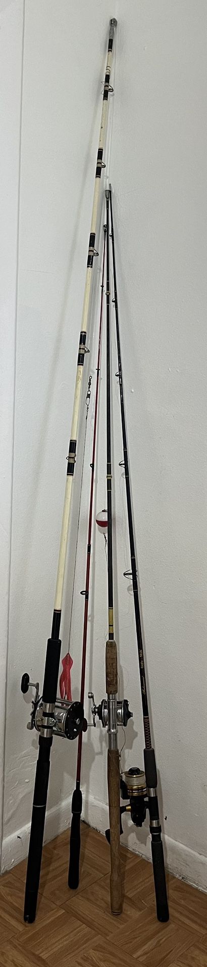Vintage Set of 4 Fishing Rods with 3 Reels