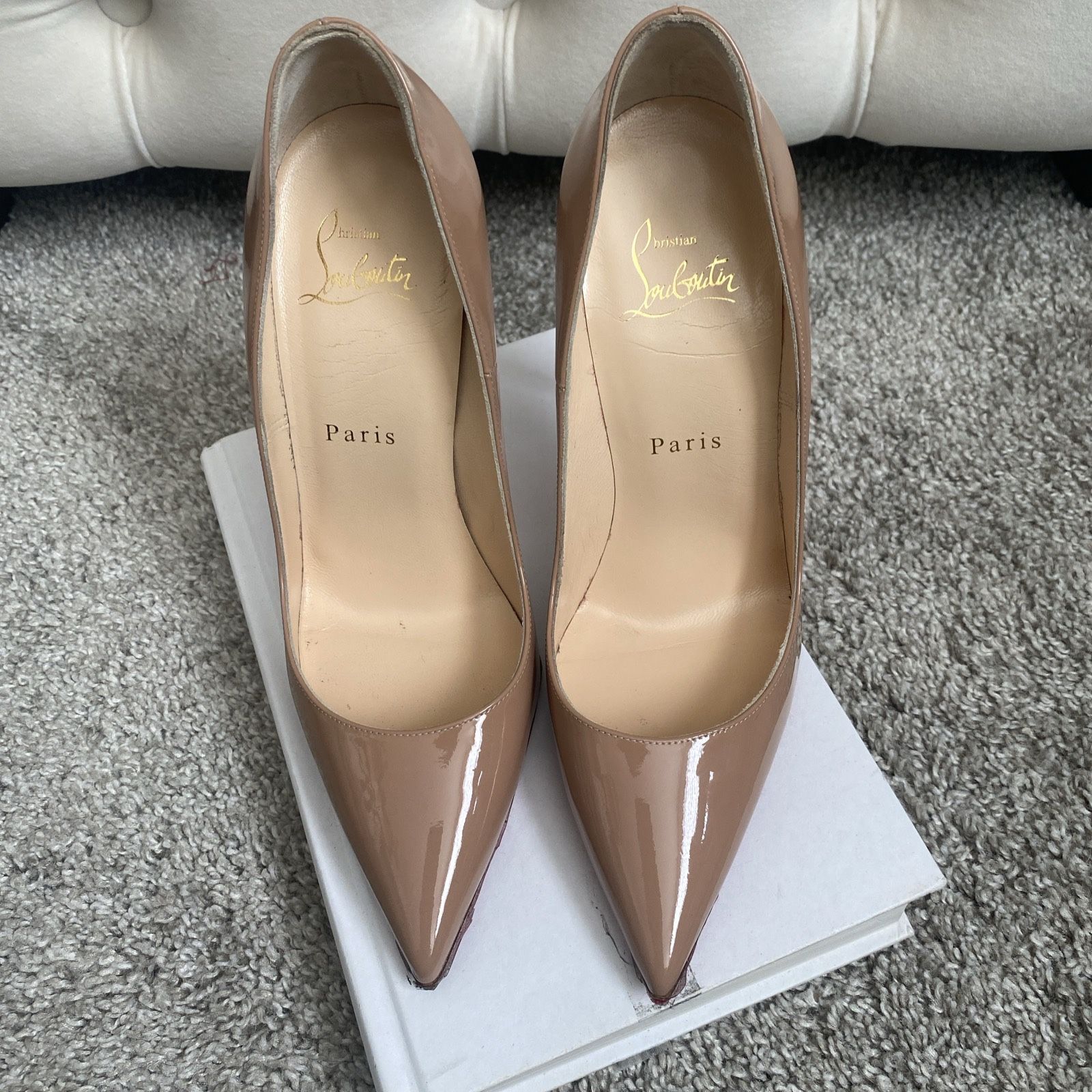 Christian Louboutin So Kate Beige Nude Patent Leather Heels 120 Mm Size 37