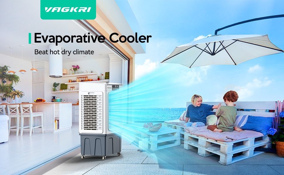 New! Evaporative Cooler, VAGKRI 2100CFM Air Cooler, 120°Oscillation Swamp Cooler with Remote