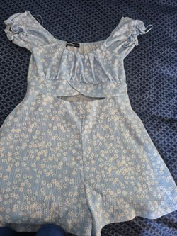 Blue and white romper