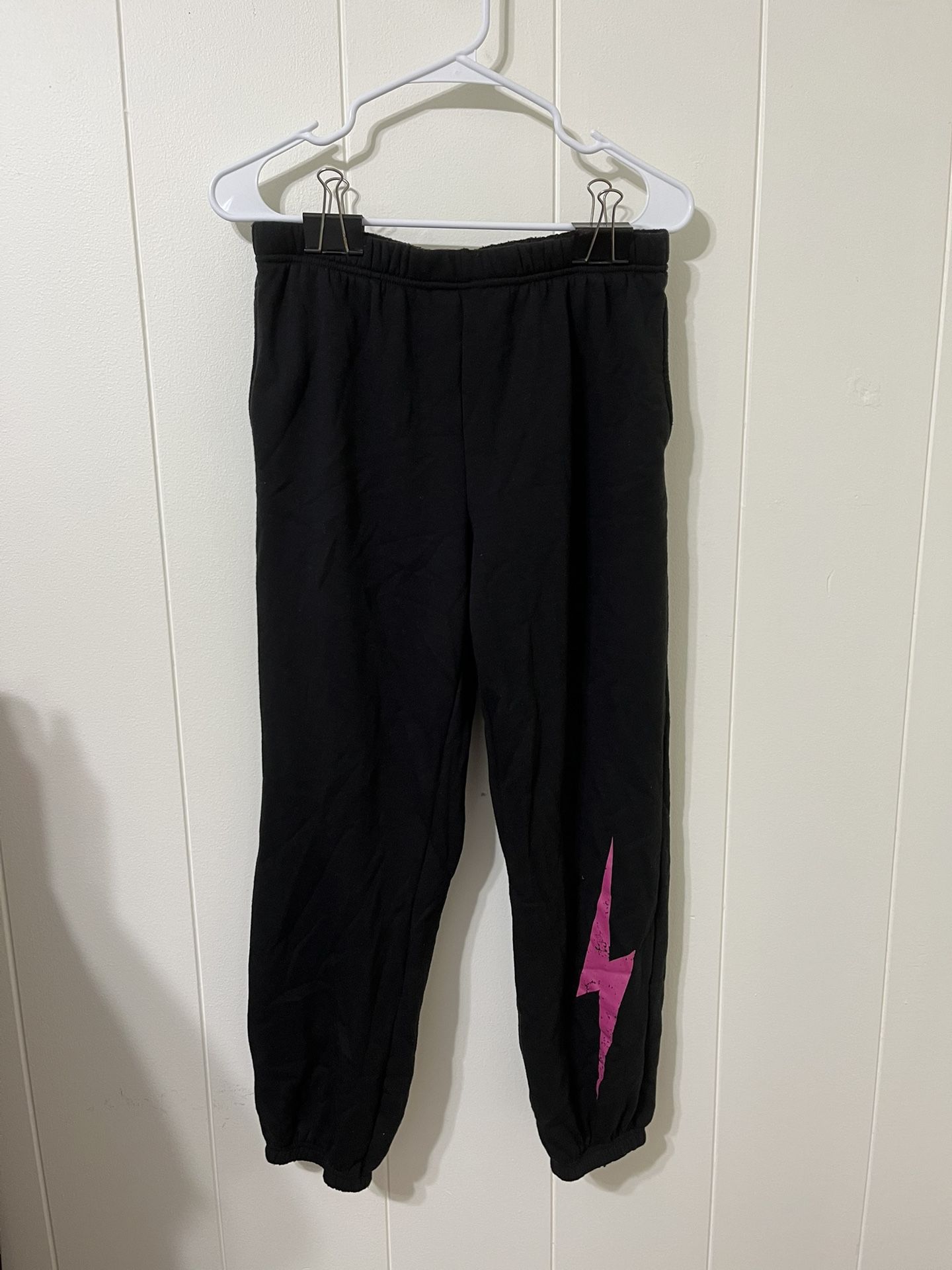 Black Sweatpants With Pink Lightning Bolt (size Medium)