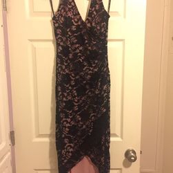 Pink/black lace halter dress