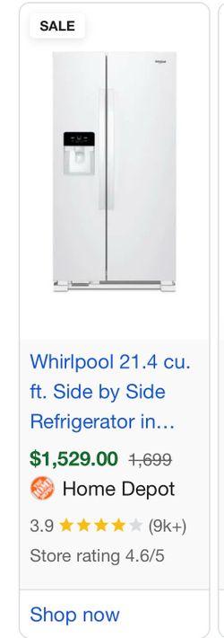 Whirlpool side by side refrigerator