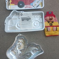 Wilton Firetruck and Superman Cake Molds, Fireman Oven Mitt