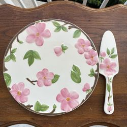 Franciscan Desert Rose Cake Plate with Server 12” NEW Open Box