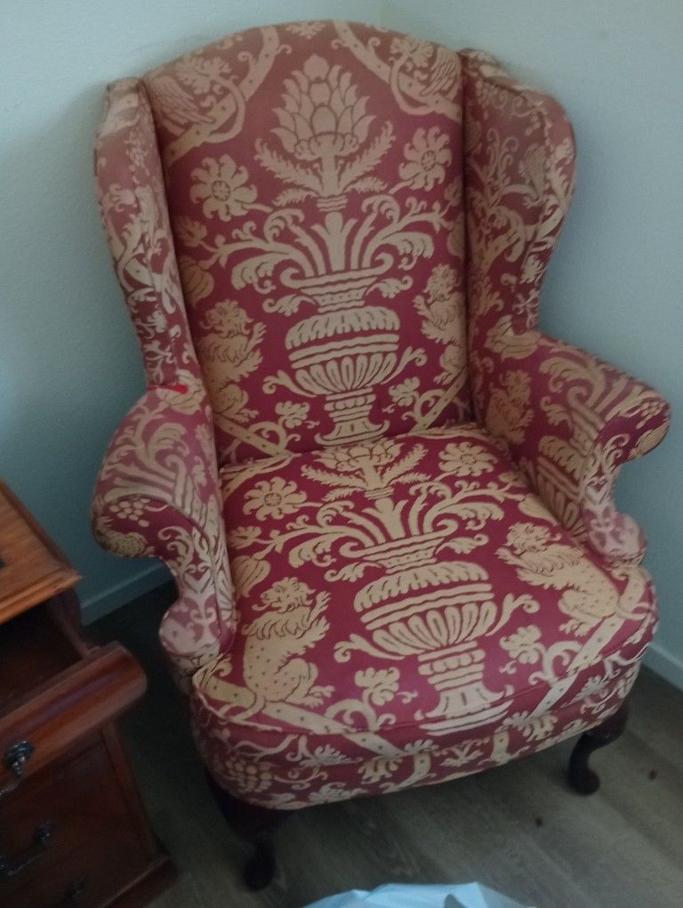 Classic Dusty Rose  Pink & Ivory Wingback Chairs (1 Set)