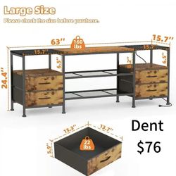 😀 65 Inch TV Stand for Bedroom with 4 Drawers,LED TV Stand for Living Room with Power Outlet,Brown,  👀please check photo 3 for the dent