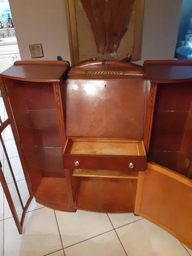 Unique Oak Cabinet With Fold Out Desk