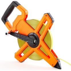 328ft/100m Open Reel Long Tape Measure, 1/2" Nylon-Coated Steel Blade, Dual Inch/Metric Scales, ABS Impact-Resistant Case for Construction, Surveying