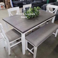 6-pc Dining Table Set With Bench