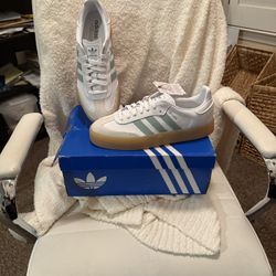 Women’s White and Light Green Sambae Sneakers