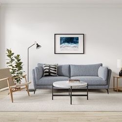 Oliver Space Fine Navy Gray Check Modern Sofa And Pouf Ottoman 