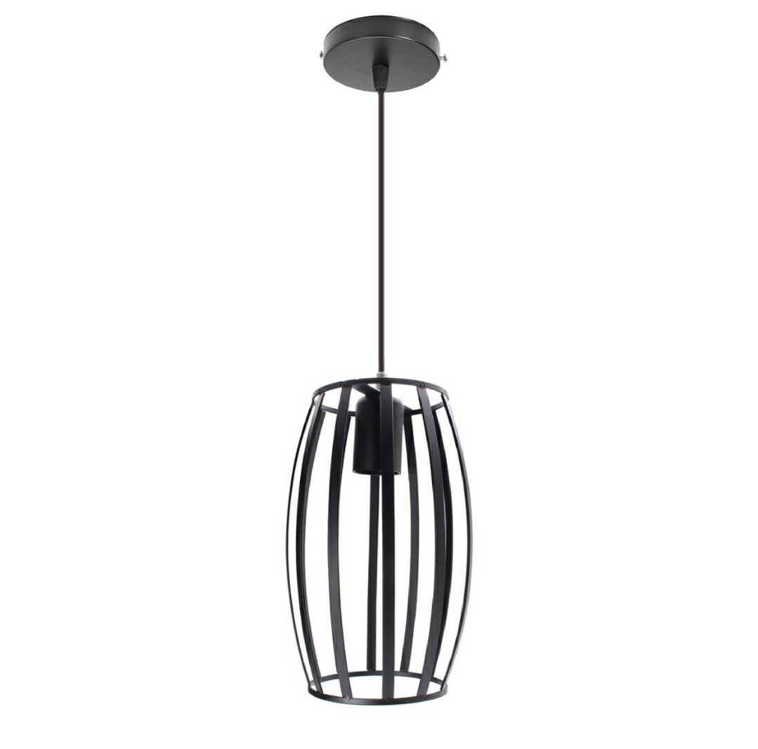 Drum Shaped Iron Black Ceiling Light Frame Only (No Bulb Included)