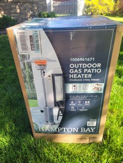 Hampton Bay outdoor standing gas patio heater stainless steel  with wheels