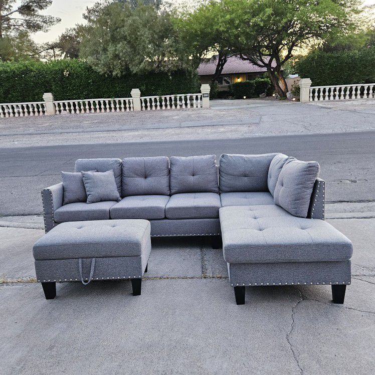 Gray Grey Sectional Sofa Couch 