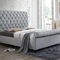 Kate Gray Upholstered King Sleigh Platform Bed


