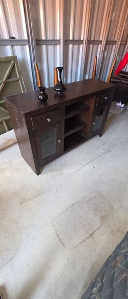 Dark Wood TV Stand with Glass Doors