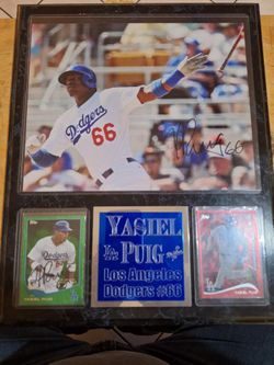Yasiel Puig Autographed Card And Picture 