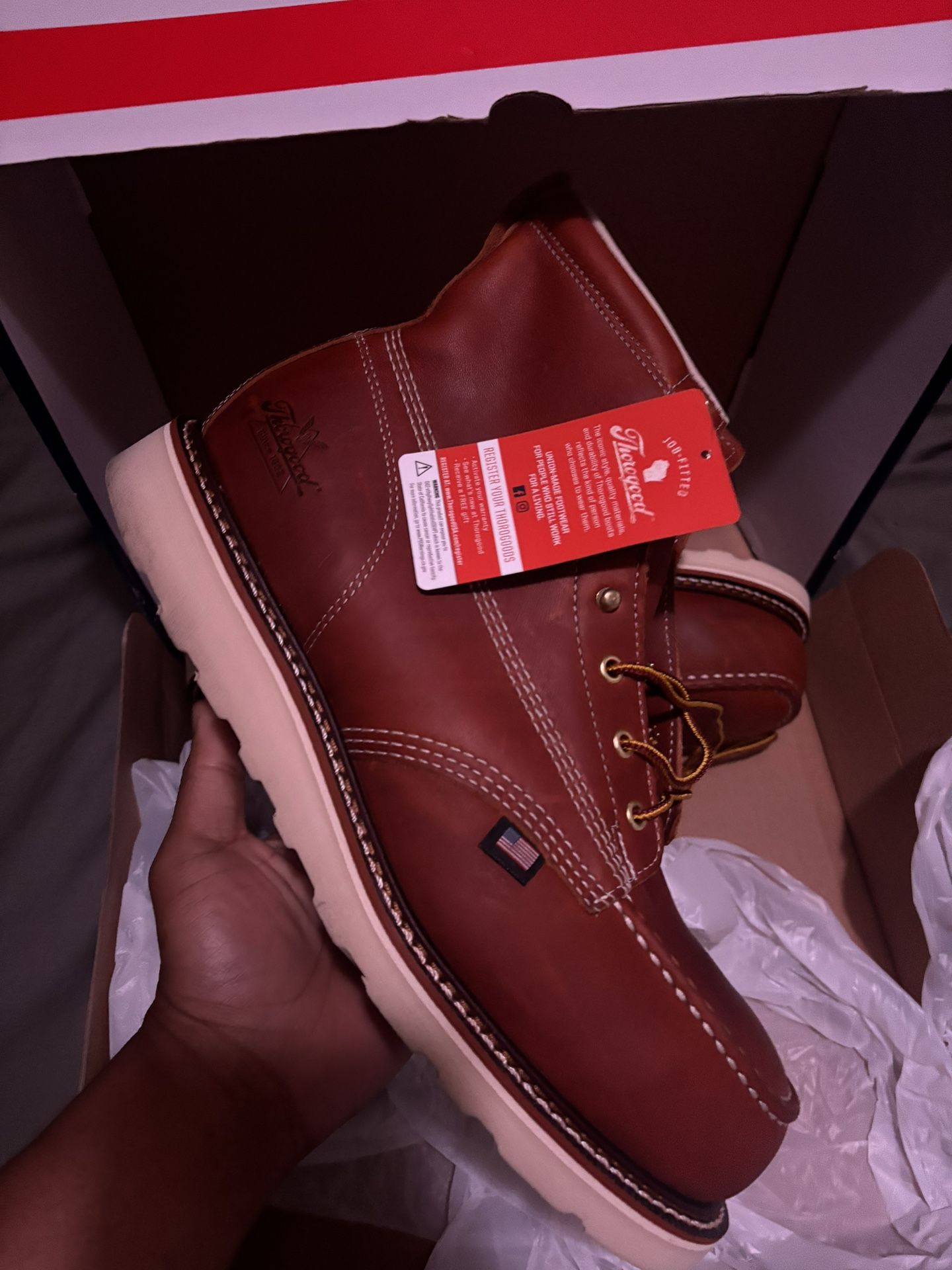 THOROGOOD AMERICAN HERITAGE 6" TOBACCO MOC TOE WORK BOOTS FOR MEN