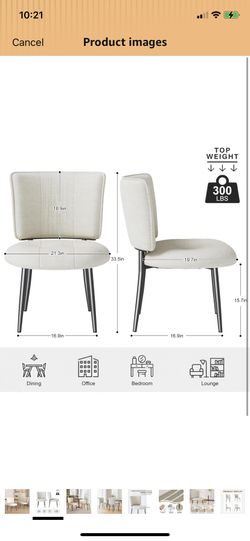 Modern Dining Chairs Set of 2, Upholstered Fabric Dining Room Chairs, Comfortable Kitchen Chairs with Curved Back and Wide Cushion Seat (Cream White) 