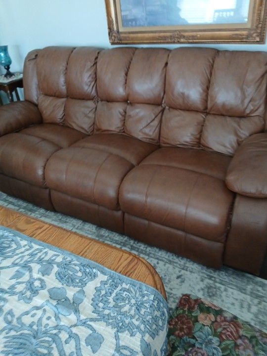 7ft Brown Recliner Vinyl Sofa