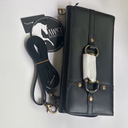 AWST Int'l Snaffle Bit Leather Cross Body Wallet- Black