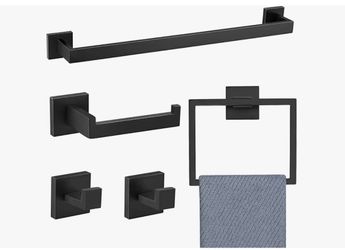 (707070-42)5 Pieces Bathroom Hardware Accessories Set Black Towel Bar Set Towel Holder Racks Set for Bathroom,SUS304 Stainless Steel,Wall Mounted 23.6