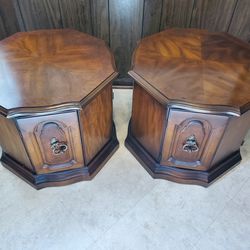 Solid Wood Hexagon End Table Set 