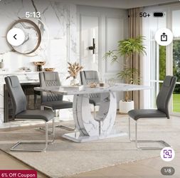 63” Faux Marble Dining Table Set of 4